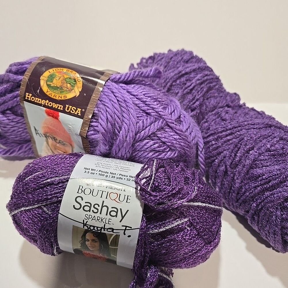 Lot of 3 Shades Purple Lion Brand Yarn Red Heart Boutique Sashay Sparkle Lilac